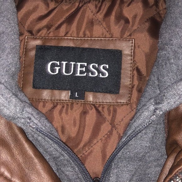 GUESS Men's Faux Leather Hooded Moto Jacket Size L - Picture 2 of 6